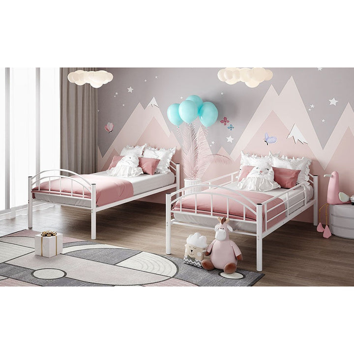 White Modern Classic Twin Over Twin Metal Bunk Bed Image 6