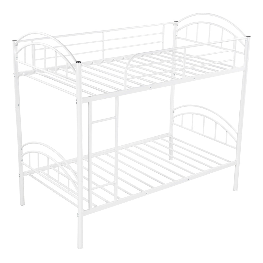 White Modern Classic Twin Over Twin Metal Bunk Bed Image 9