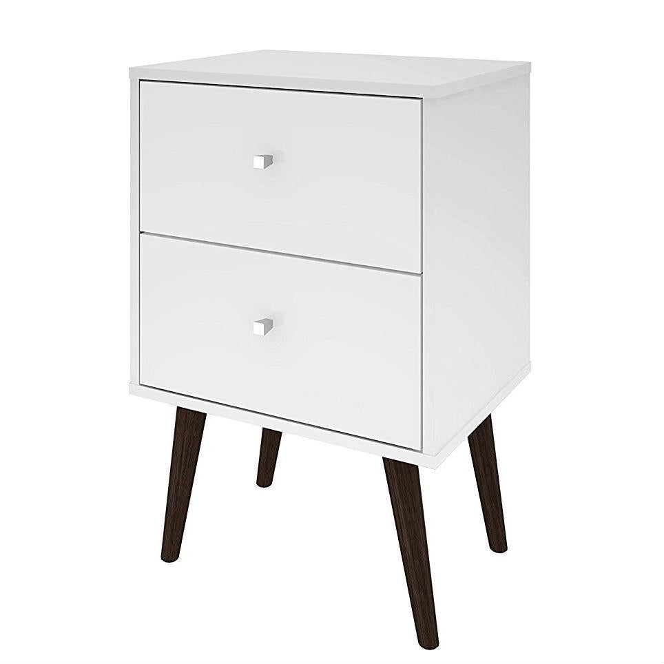 White Modern Mid-Century Style 2-Drawer Side Table Nightstand Image 1