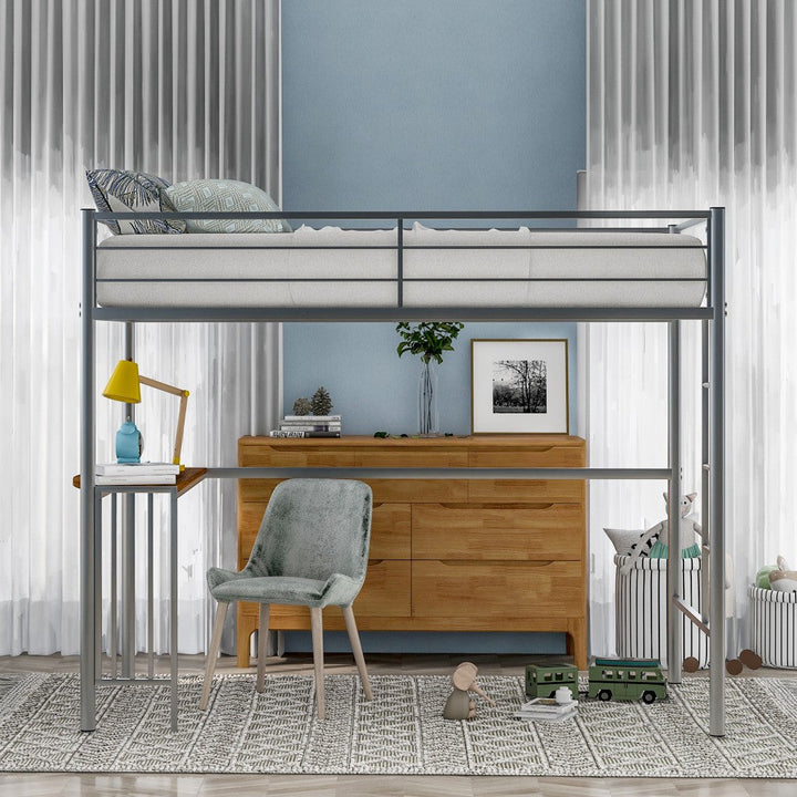 Silver Metal Twin Size Loft Bed with Desk Image 2