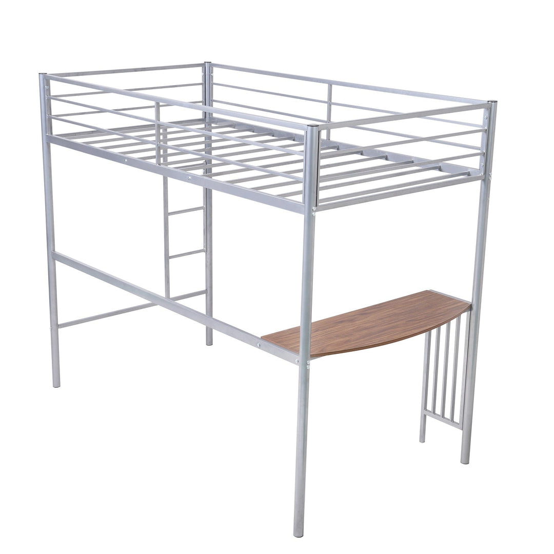 Silver Metal Twin Size Loft Bed with Desk Image 3