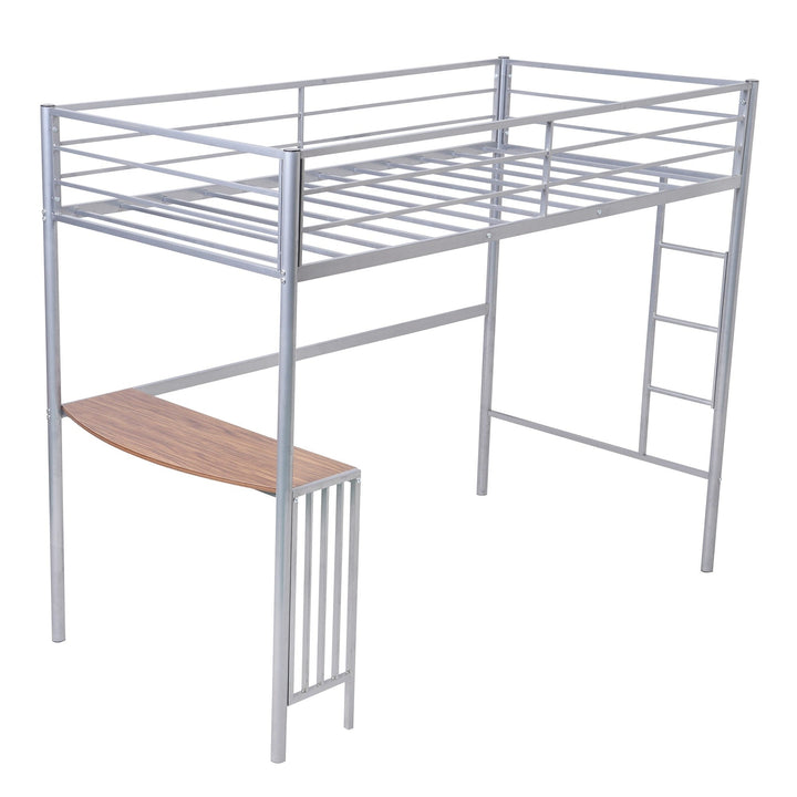 Silver Metal Twin Size Loft Bed with Desk Image 8