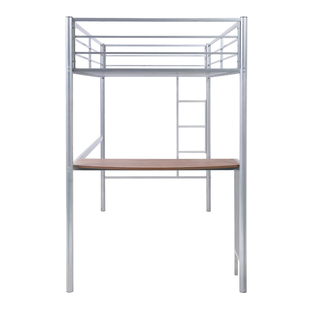 Silver Metal Twin Size Loft Bed with Desk Image 9