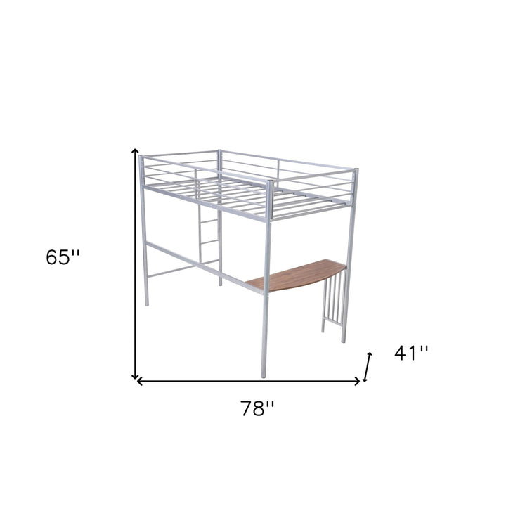 Silver Metal Twin Size Loft Bed with Desk Image 10