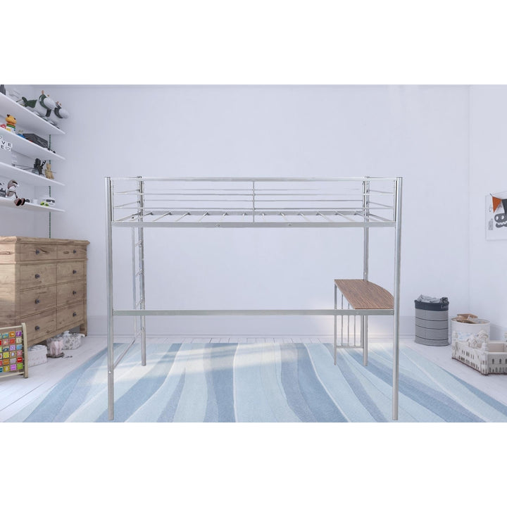 Silver Metal Twin Size Loft Bed with Desk Image 12