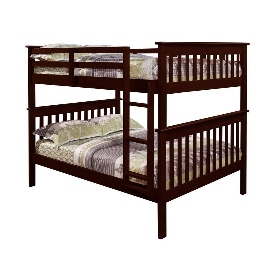 Solid Wood Full Over Full Bunk Bed in Cappuccino Finish Image 1