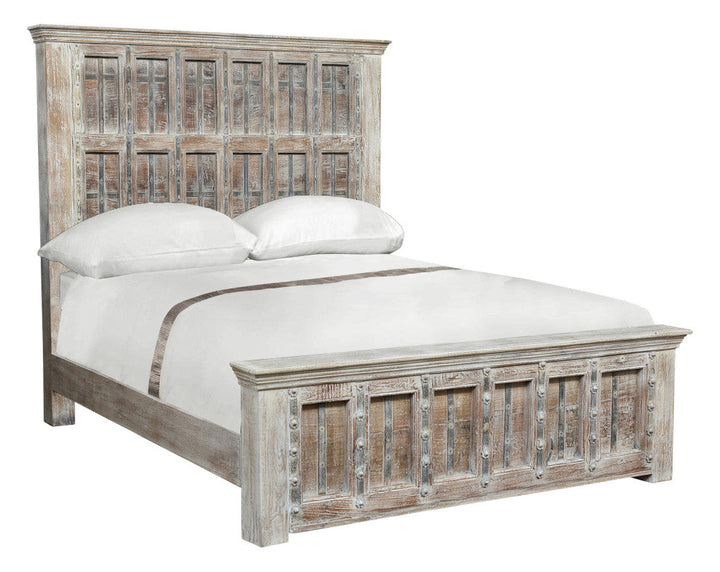 Solid Wood Panel and Metal Queen Gray Bed Image 1