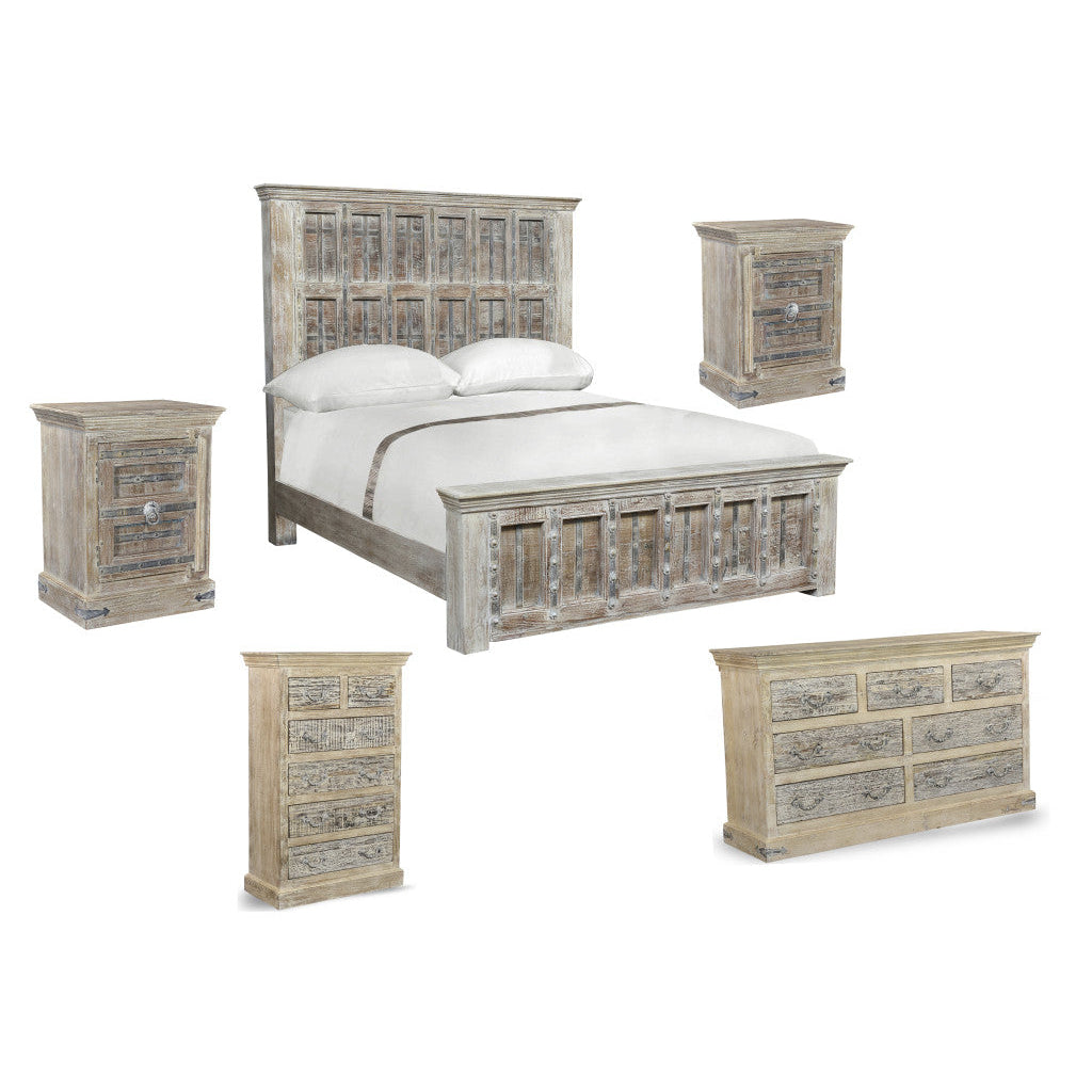 Solid Wood Panel and Metal Queen Gray Bed Image 4