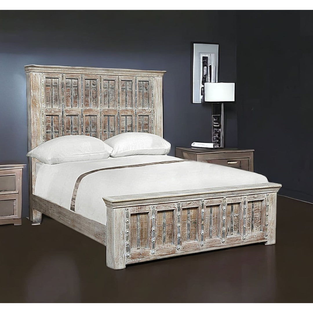 Solid Wood Panel and Metal Queen Gray Bed Image 6