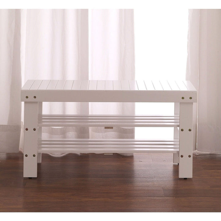 Solid Wood Shoe Rack Entryway Storage Bench in White Image 2