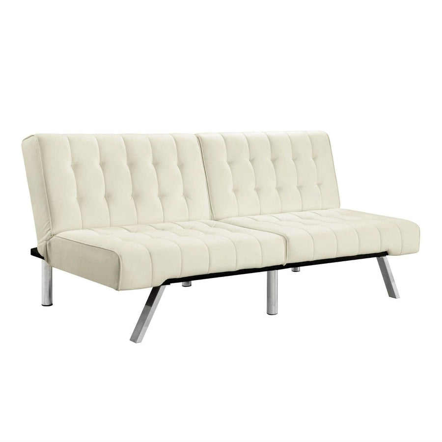 Split-back Modern Futon Style Sleeper Sofa Bed in Vanilla Faux Leather Image 1