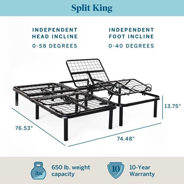 Split King Size Electric Head Foot Adjustable Bed Base with Remote Image 3