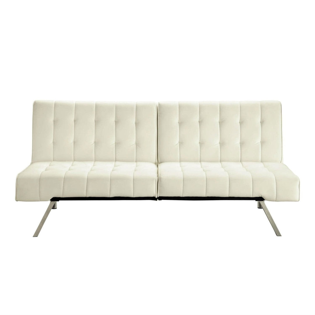 Split-back Modern Futon Style Sleeper Sofa Bed in Vanilla Faux Leather Image 3