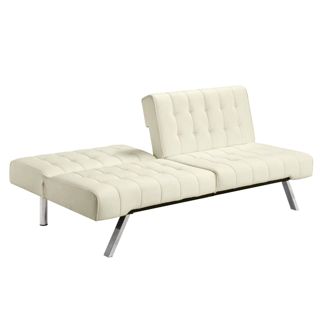 Split-back Modern Futon Style Sleeper Sofa Bed in Vanilla Faux Leather Image 4