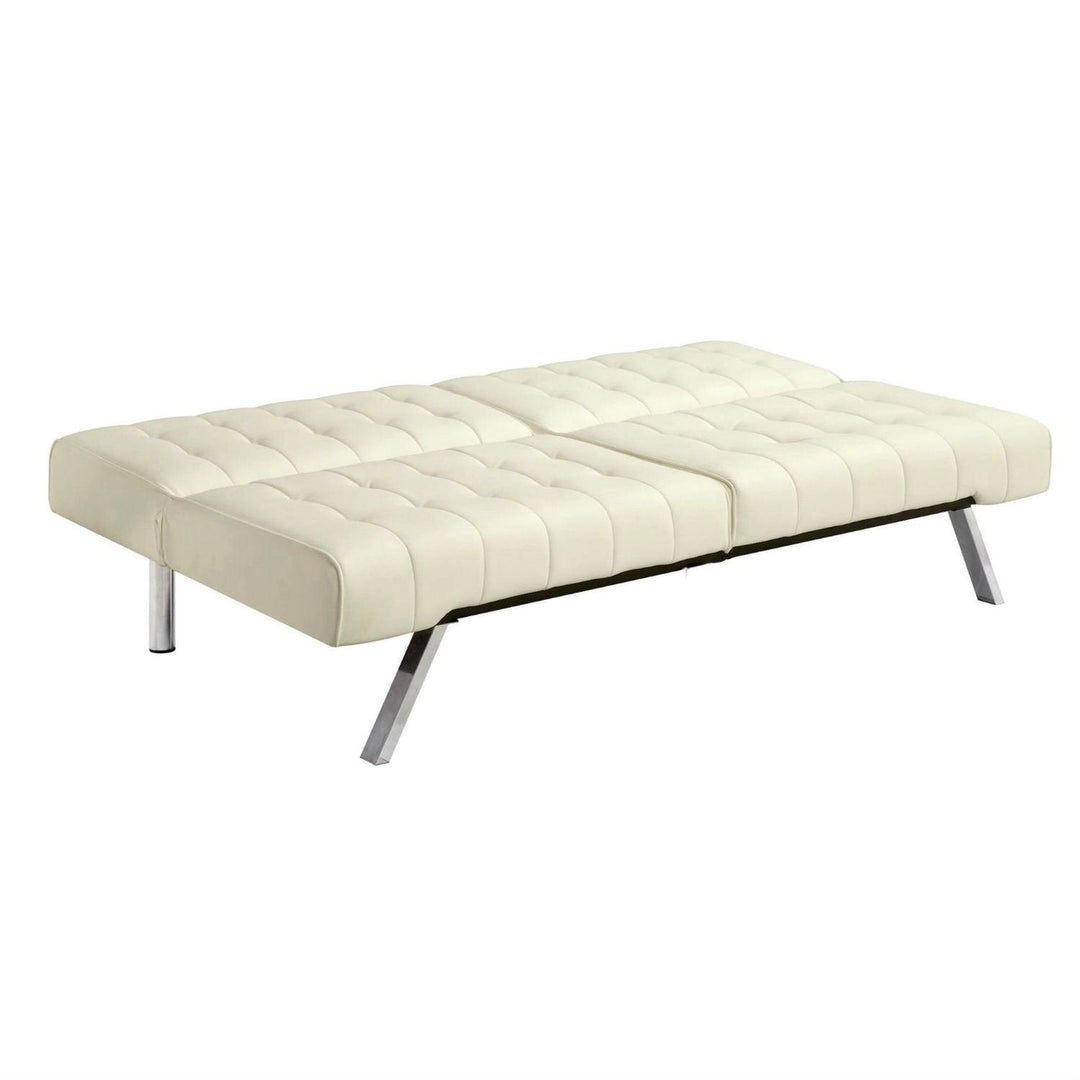 Split-back Modern Futon Style Sleeper Sofa Bed in Vanilla Faux Leather Image 5