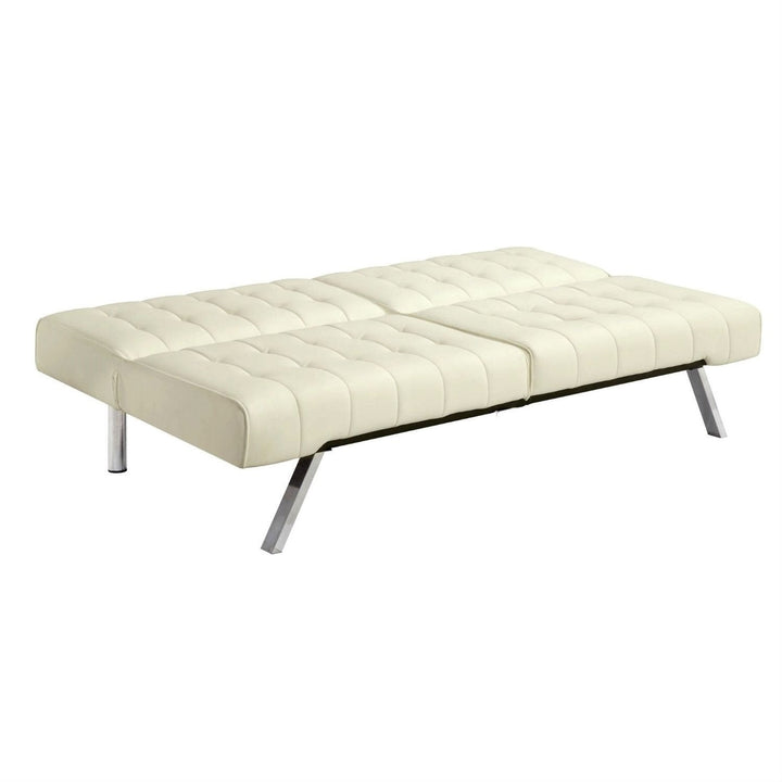 Split-back Modern Futon Style Sleeper Sofa Bed in Vanilla Faux Leather Image 5