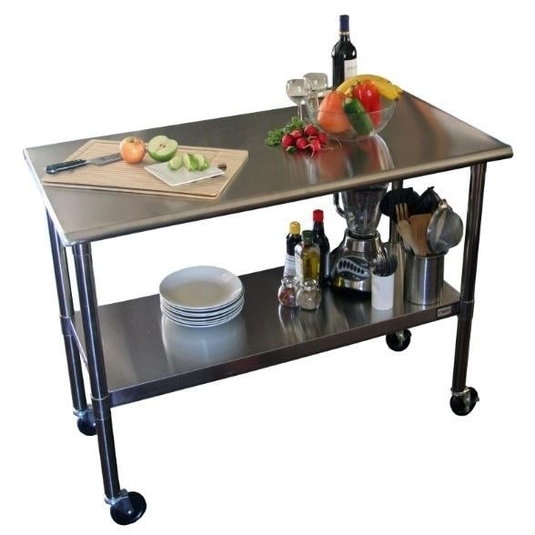 Stainless Steel 2-ft Kitchen Island Cart Prep Table with Casters Image 3