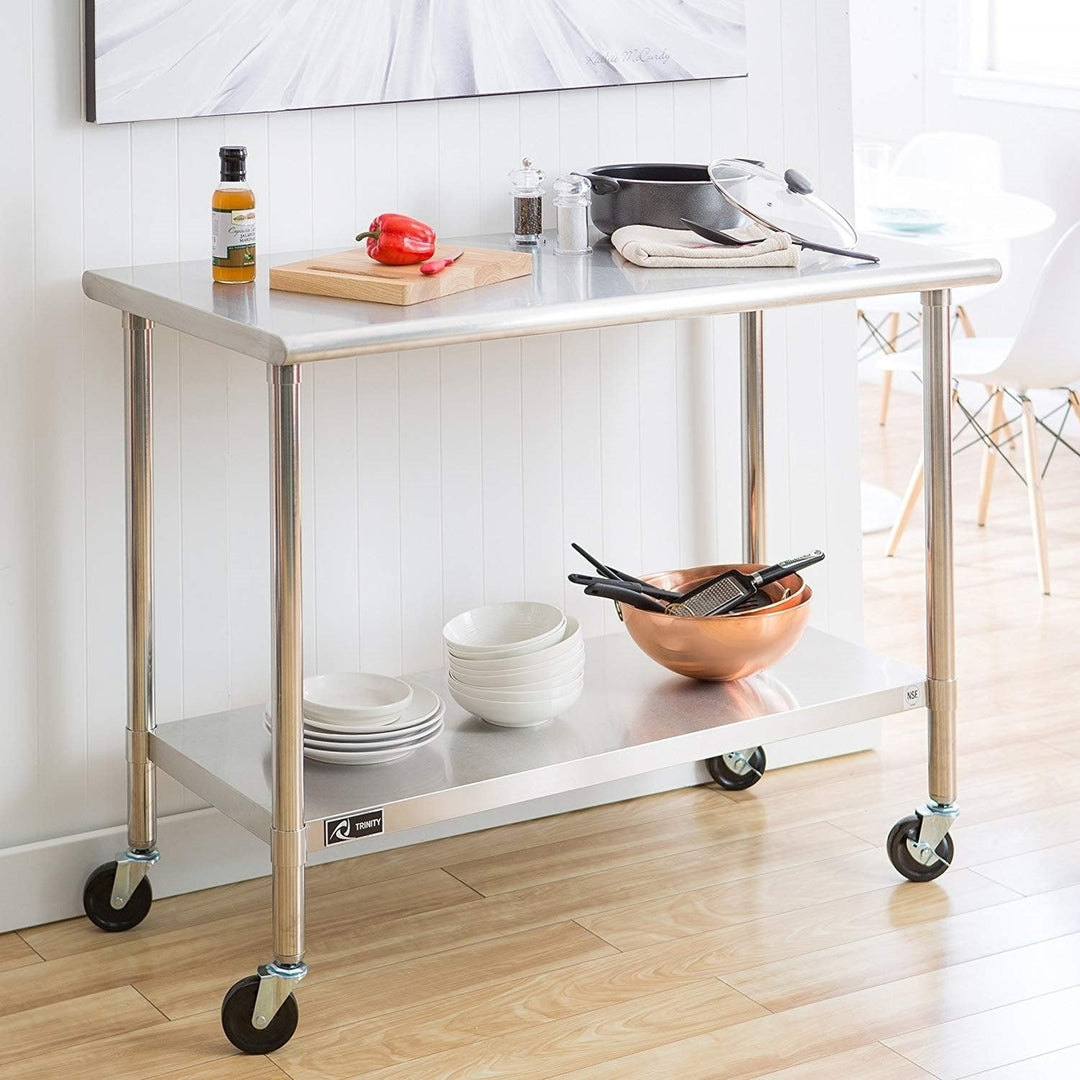 Stainless Steel 2-ft Kitchen Island Cart Prep Table with Casters Image 4