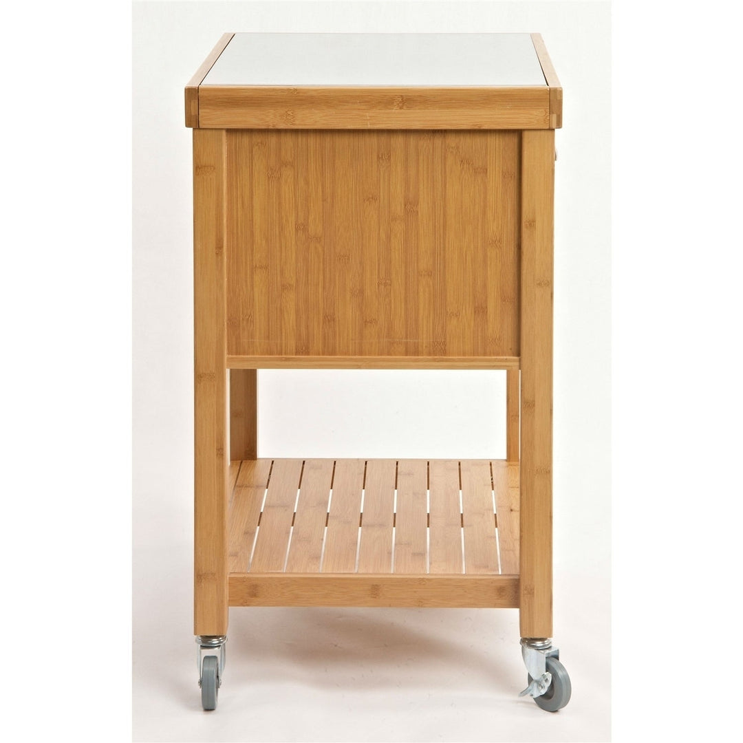 Stainless Steel Top Bamboo Wood Kitchen Cart with Casters Image 2