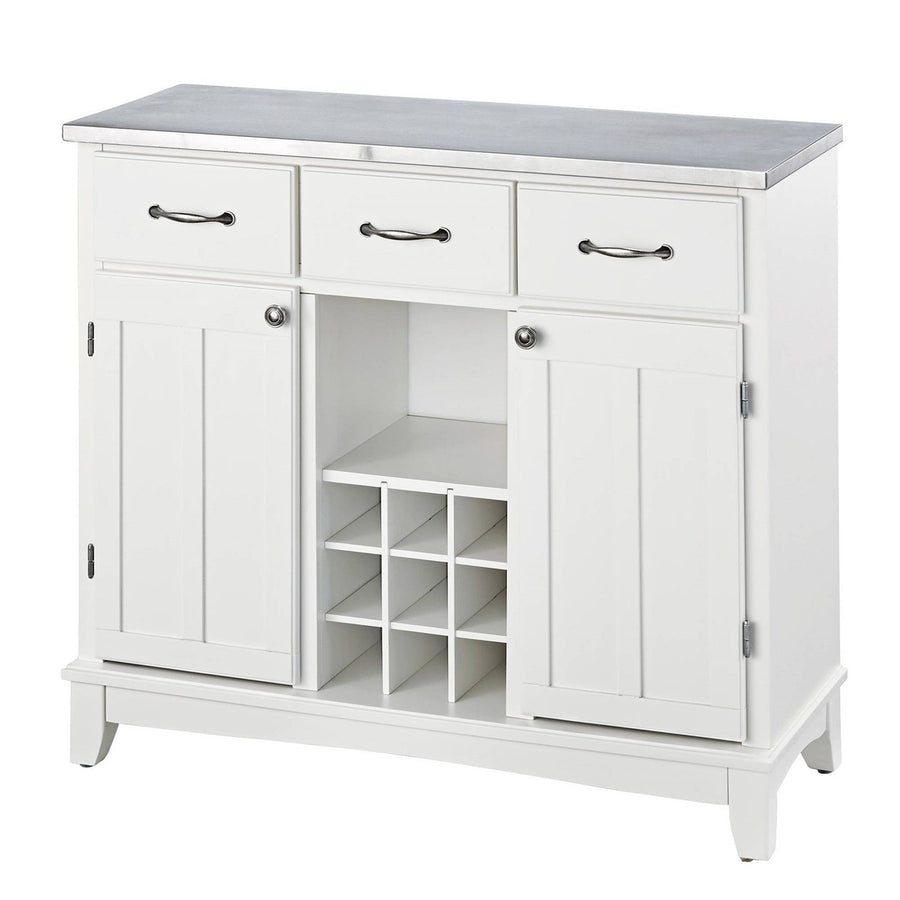 Stainless Steel Top Kitchen Island Sideboard Cabinet Wine Rack in White Image 1