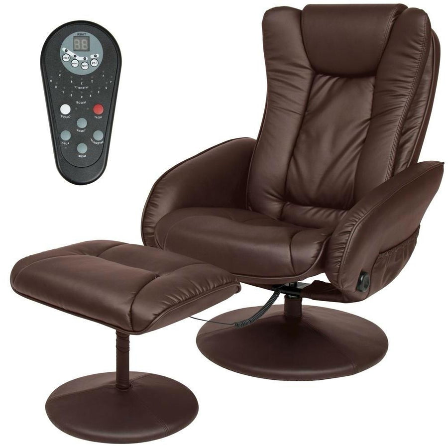 Sturdy Brown Faux Leather Electric Massage Recliner Chair w/ Ottoman Image 1
