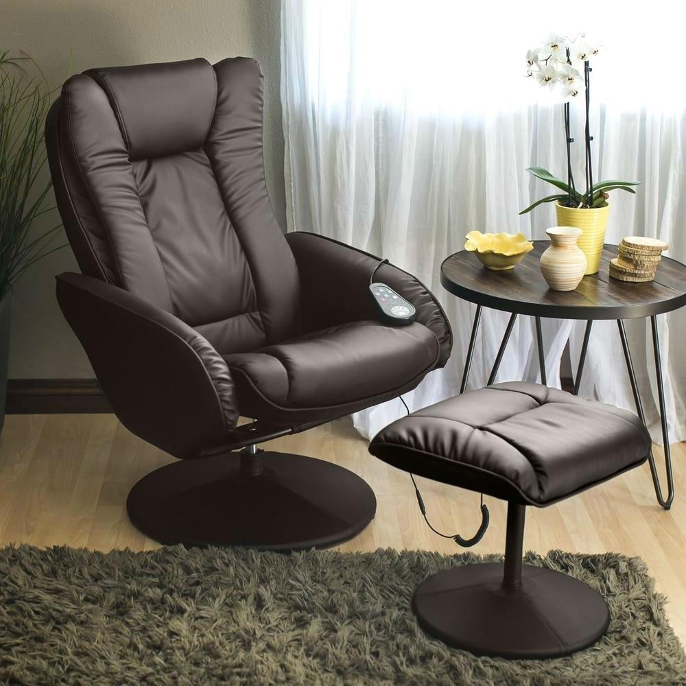 Sturdy Brown Faux Leather Electric Massage Recliner Chair w/ Ottoman Image 2