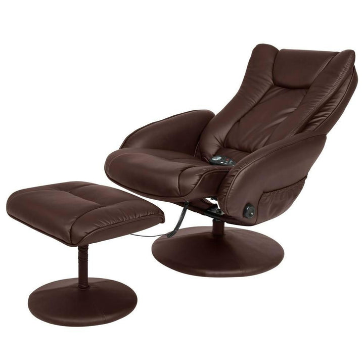 Sturdy Brown Faux Leather Electric Massage Recliner Chair w/ Ottoman Image 3