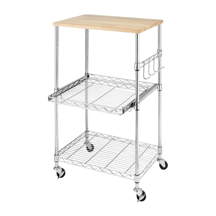 Sturdy Metal Kitchen Microwave Cart with Adjustable Shelves and Locking Wheels Image 1