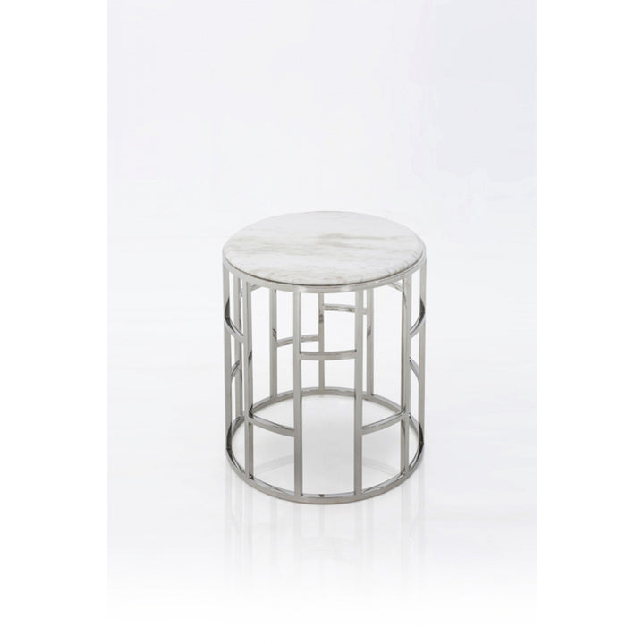 Stylish Silver And White Marble Round Geometric End or Side Table Image 1