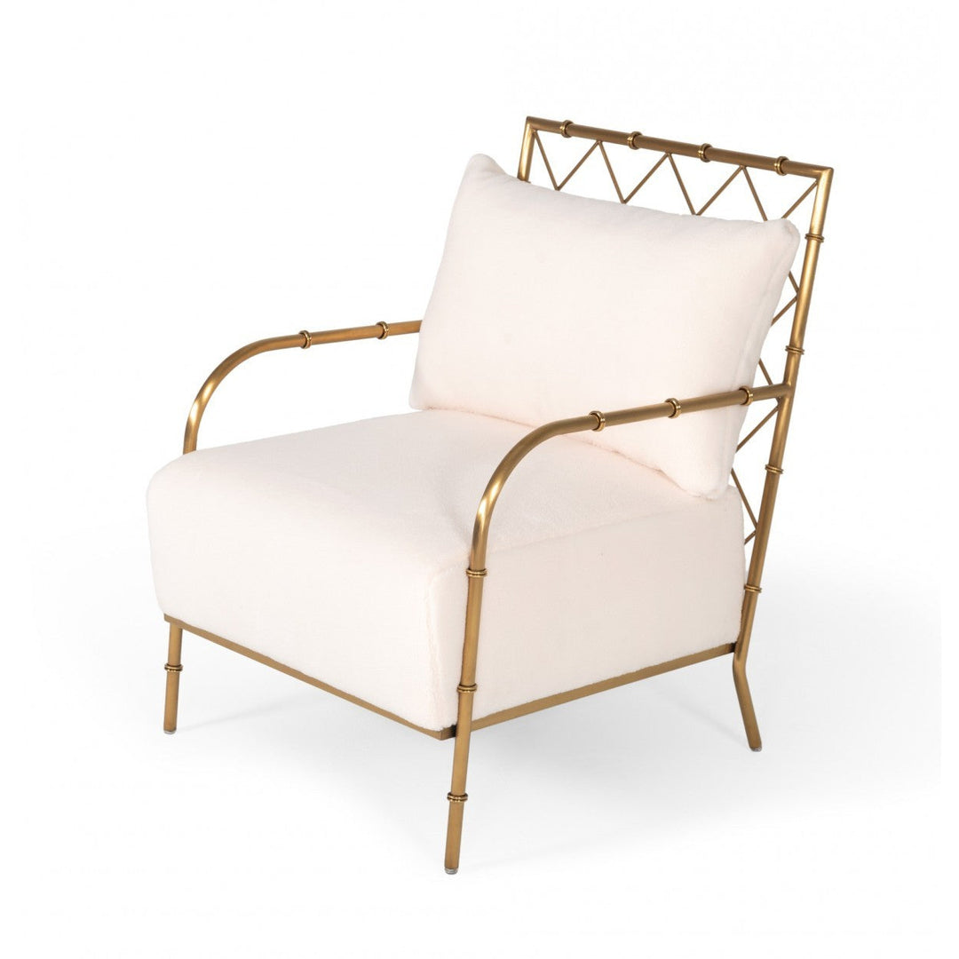 Stylish White and Gold Velvet A Frame Accent Chair Image 1