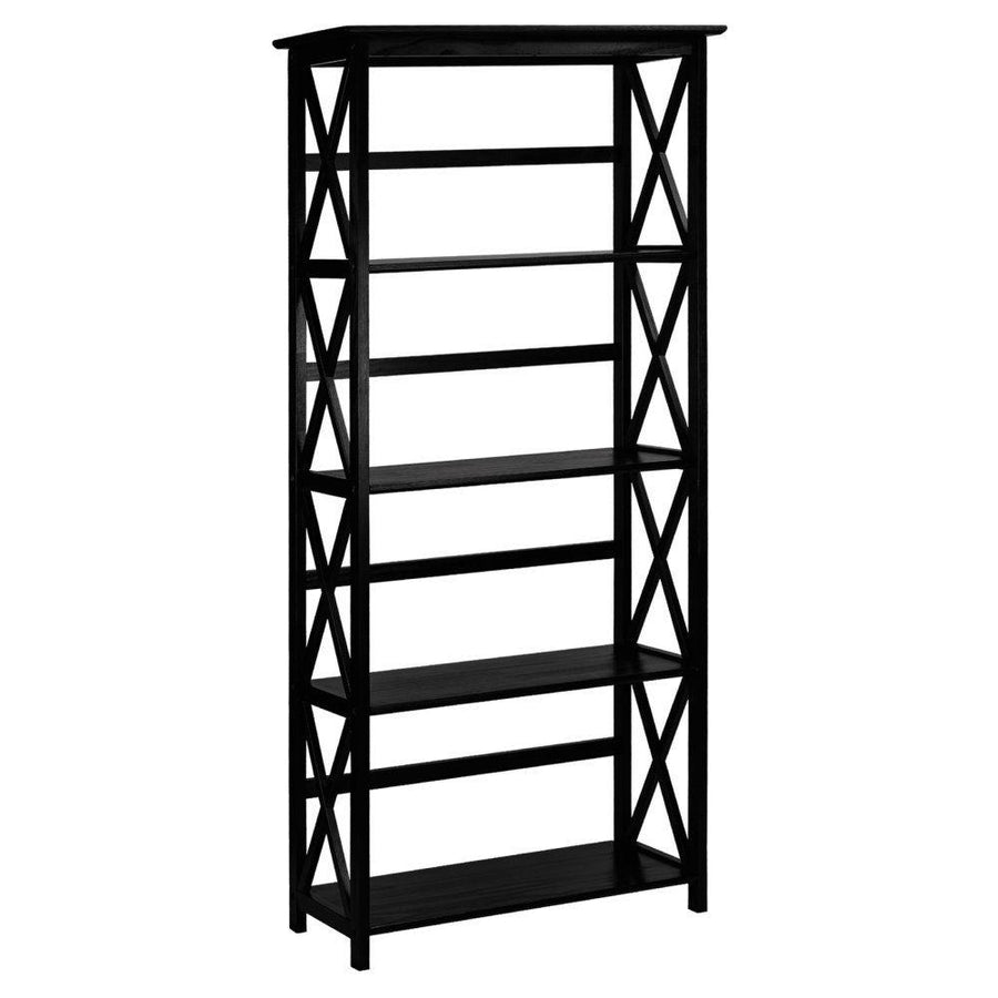 Tall 5-Tier Bookcase in Black Wood Finish Image 1