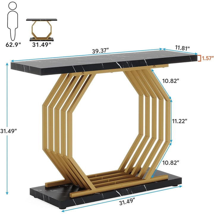 Tribesigns Gold Faux Marble Entryway Table Narrow Sofa Table with Geometric Metal Base, 40 Inch Modern Accent Table Image 6