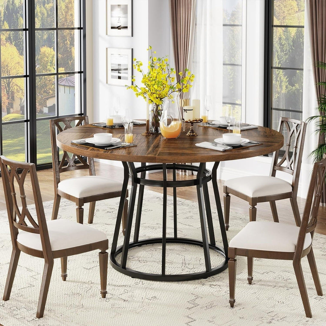 Tribesigns 47.2 Inch Round Dining Table for 4 People Metal Base Kitchen Table Image 4