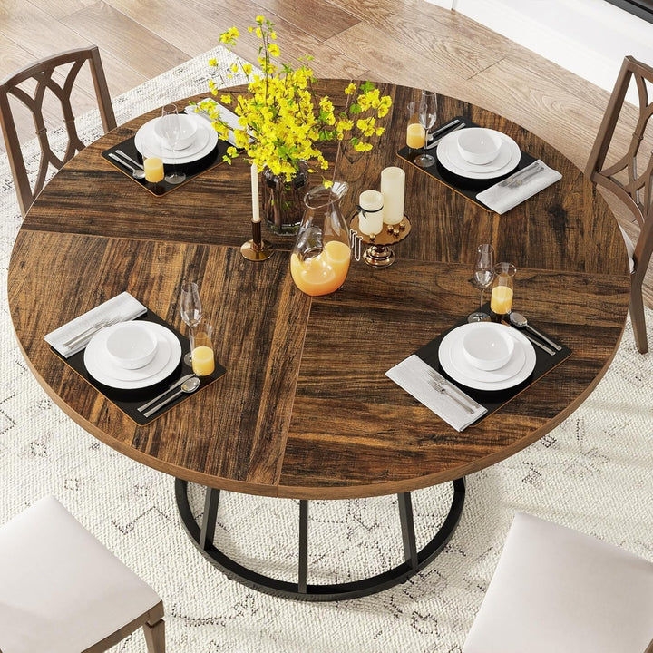 Tribesigns 47.2 Inch Round Dining Table for 4 People Metal Base Kitchen Table Image 5