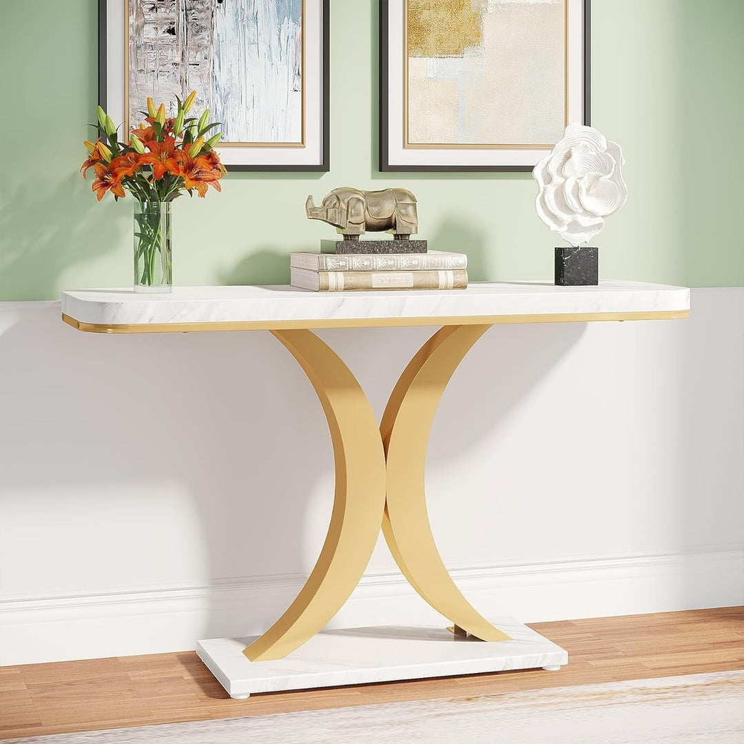 Tribesigns Modern Gold Console Table 40 inch Faux Marble Narrow Entryway Table Image 1