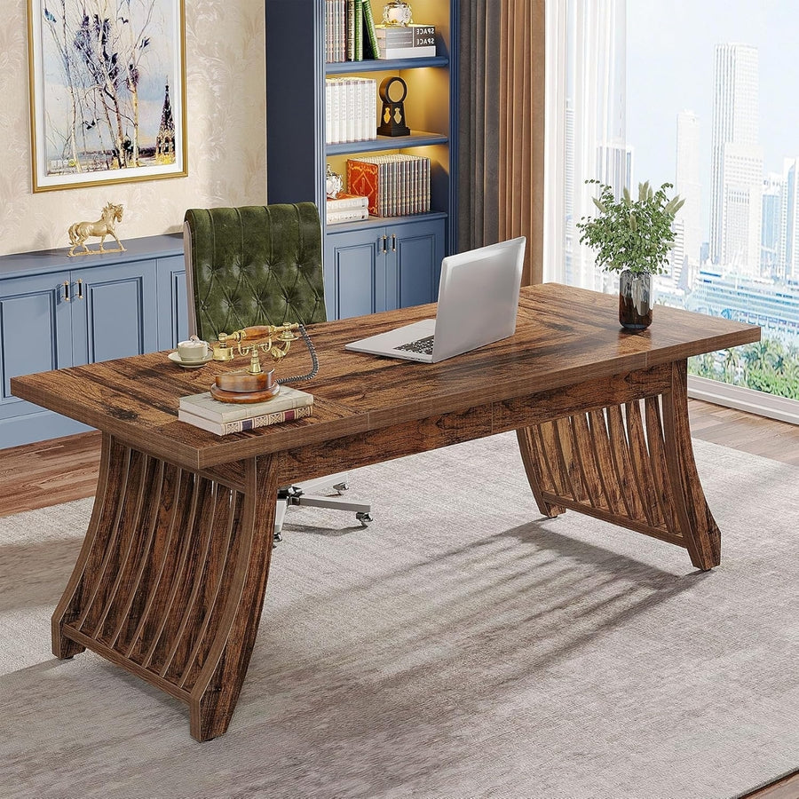 Tribesigns 62 Inches Wood Computer Desk Office Table, Farmhouse Rustic Writing Study Desk with Solid Thickened Tabletop Image 1