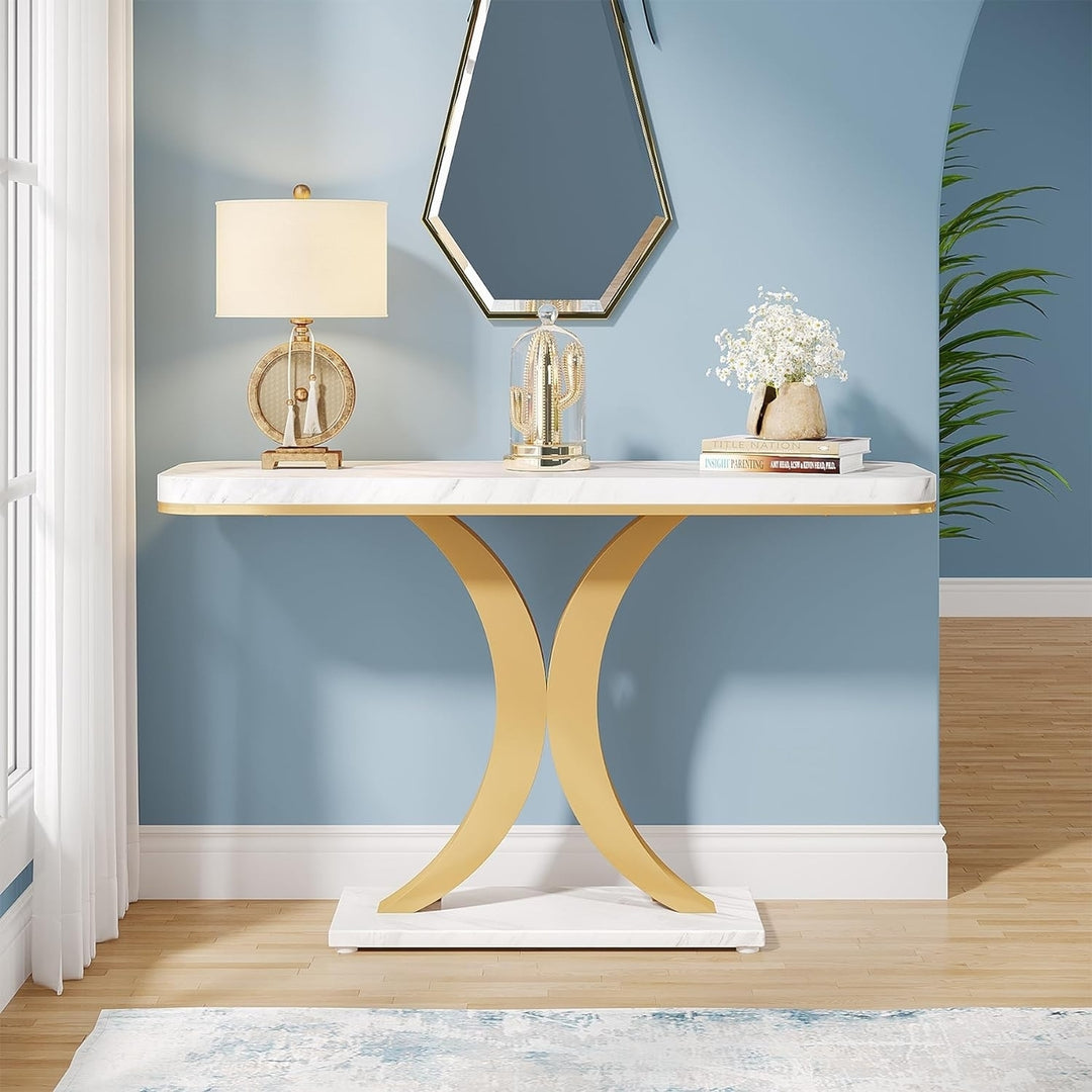 Tribesigns Modern Gold Console Table 40 inch Faux Marble Narrow Entryway Table Image 3