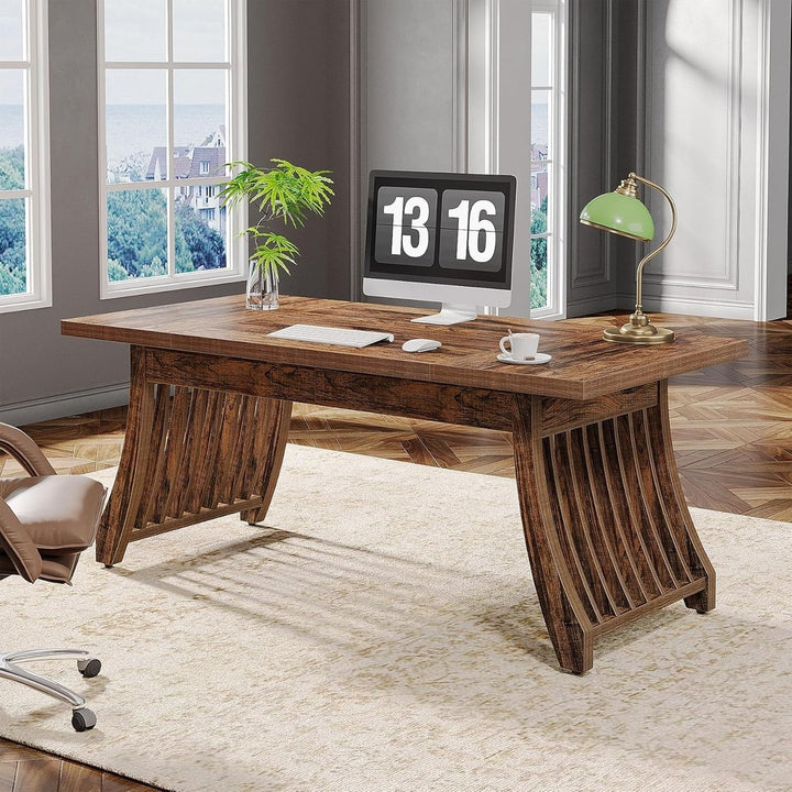 Tribesigns 62 Inches Wood Computer Desk Office Table, Farmhouse Rustic Writing Study Desk with Solid Thickened Tabletop Image 2