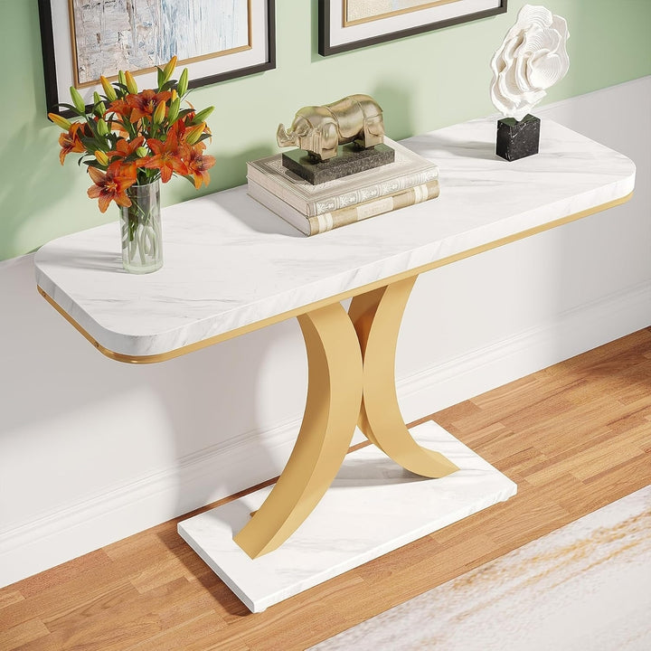 Tribesigns Modern Gold Console Table 40 inch Faux Marble Narrow Entryway Table Image 4