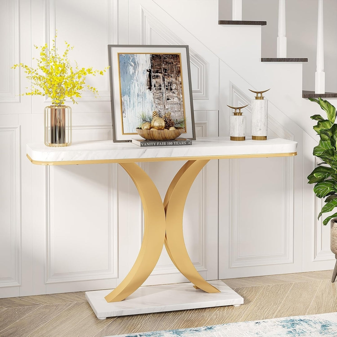 Tribesigns Modern Gold Console Table 40 inch Faux Marble Narrow Entryway Table Image 5