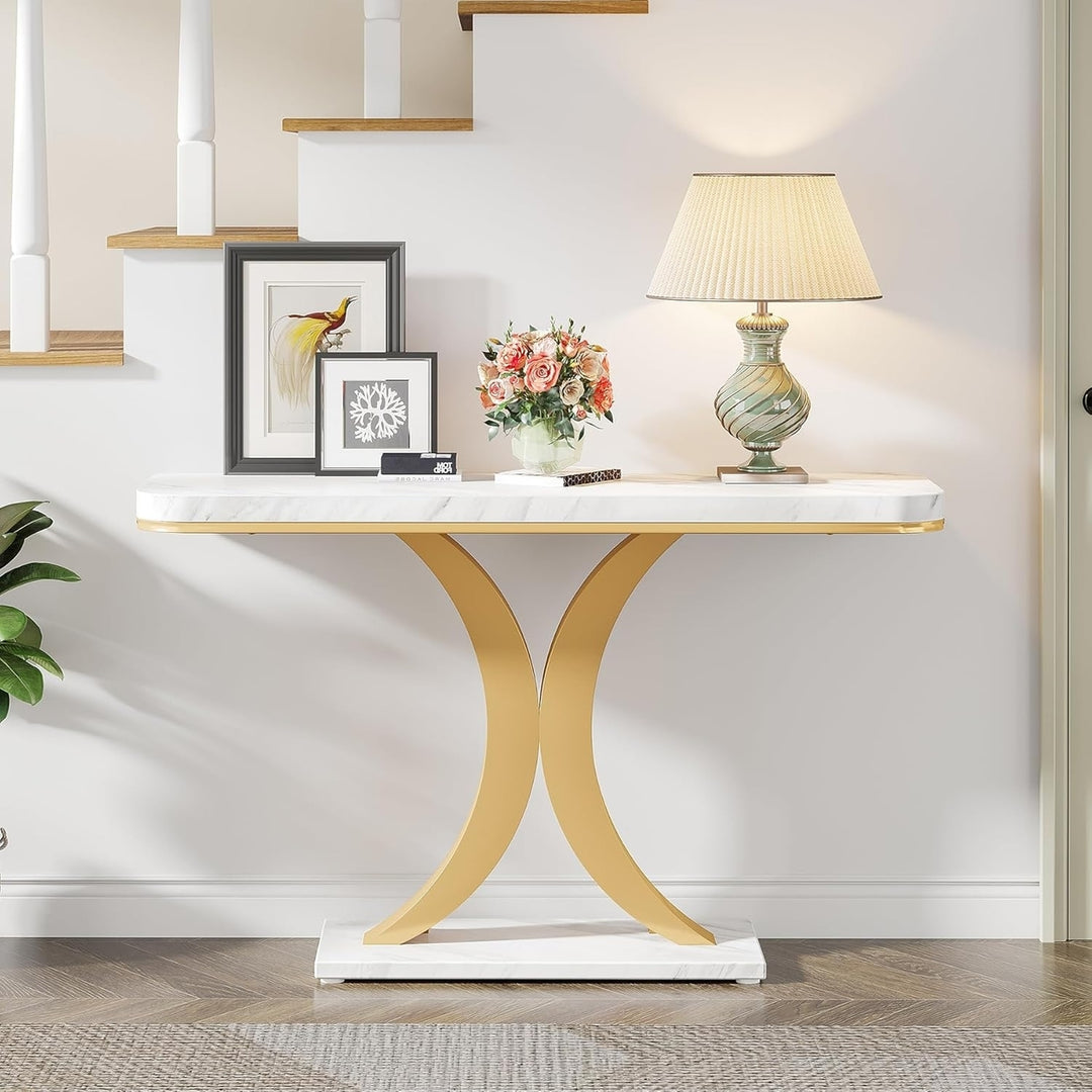 Tribesigns Modern Gold Console Table 40 inch Faux Marble Narrow Entryway Table Image 6