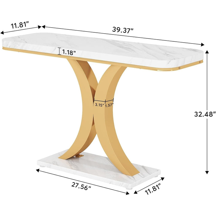 Tribesigns Modern Gold Console Table 40 inch Faux Marble Narrow Entryway Table Image 7