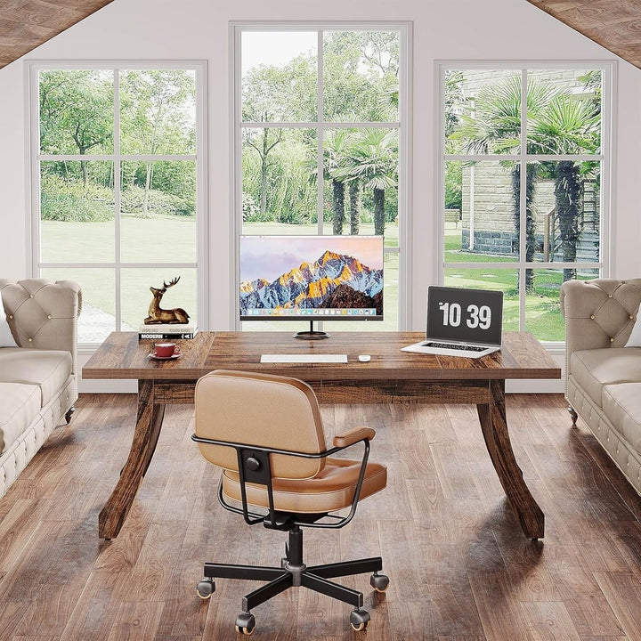 Tribesigns 62 Inches Wood Computer Desk Office Table, Farmhouse Rustic Writing Study Desk with Solid Thickened Tabletop Image 5