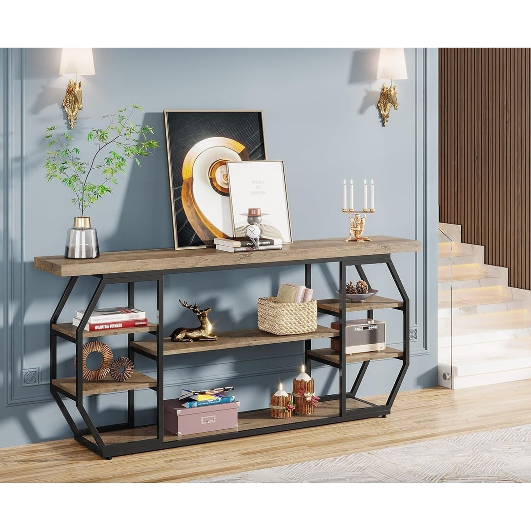 Tribesigns Modern Sofa Table Behind Couch with 6 Storage Shelves, Large Entryway Accent Table for Living Room, Entrance Image 3