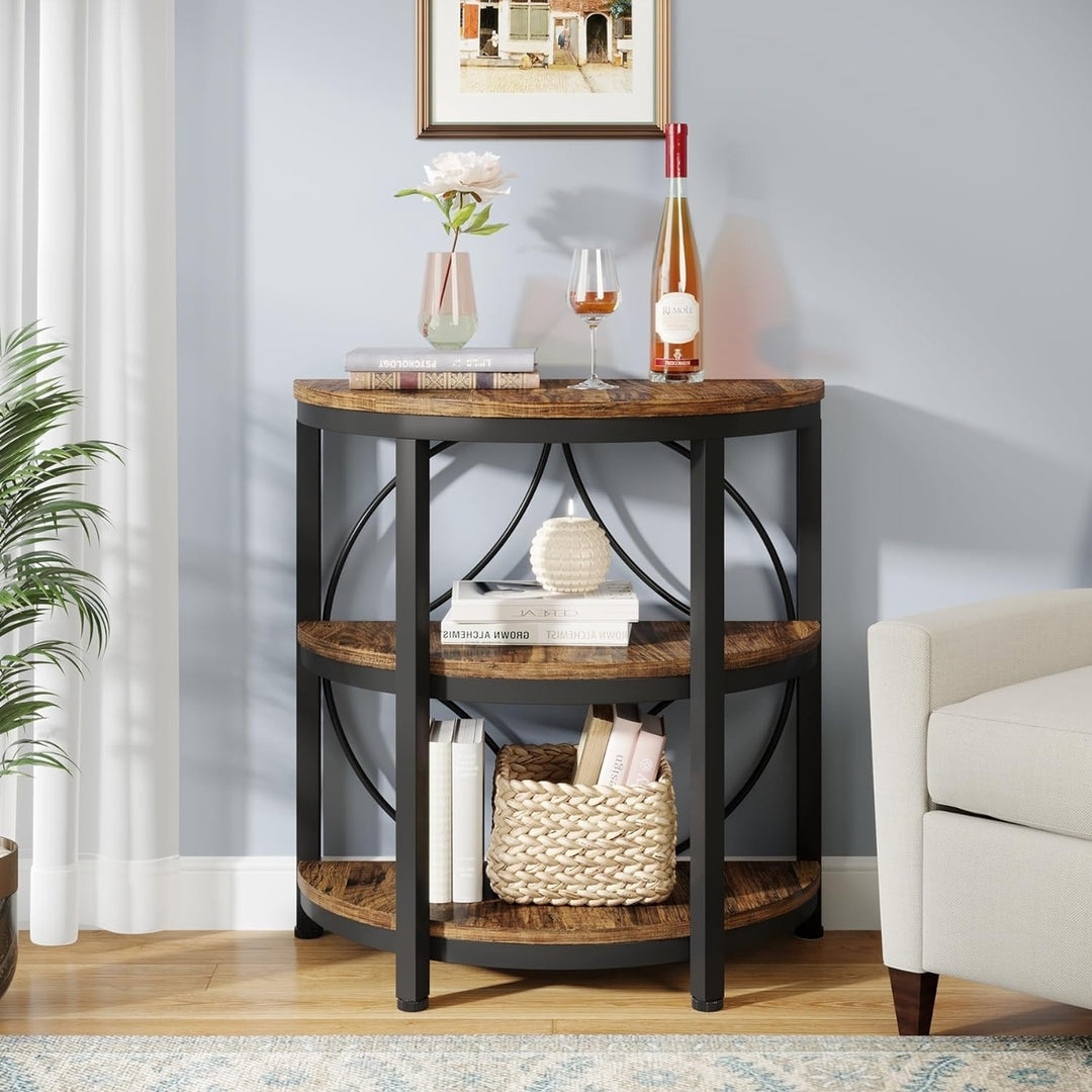 Tribesigns Half Round End Table 3-Tier Metal Frame Rustic Brown Small Accent Table Image 3