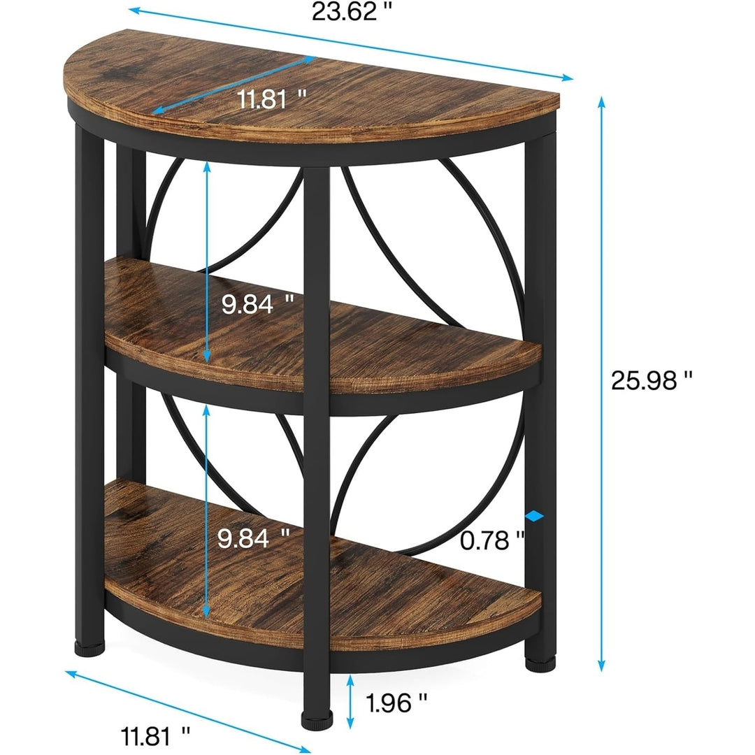 Tribesigns Half Round End Table 3-Tier Metal Frame Rustic Brown Small Accent Table Image 7