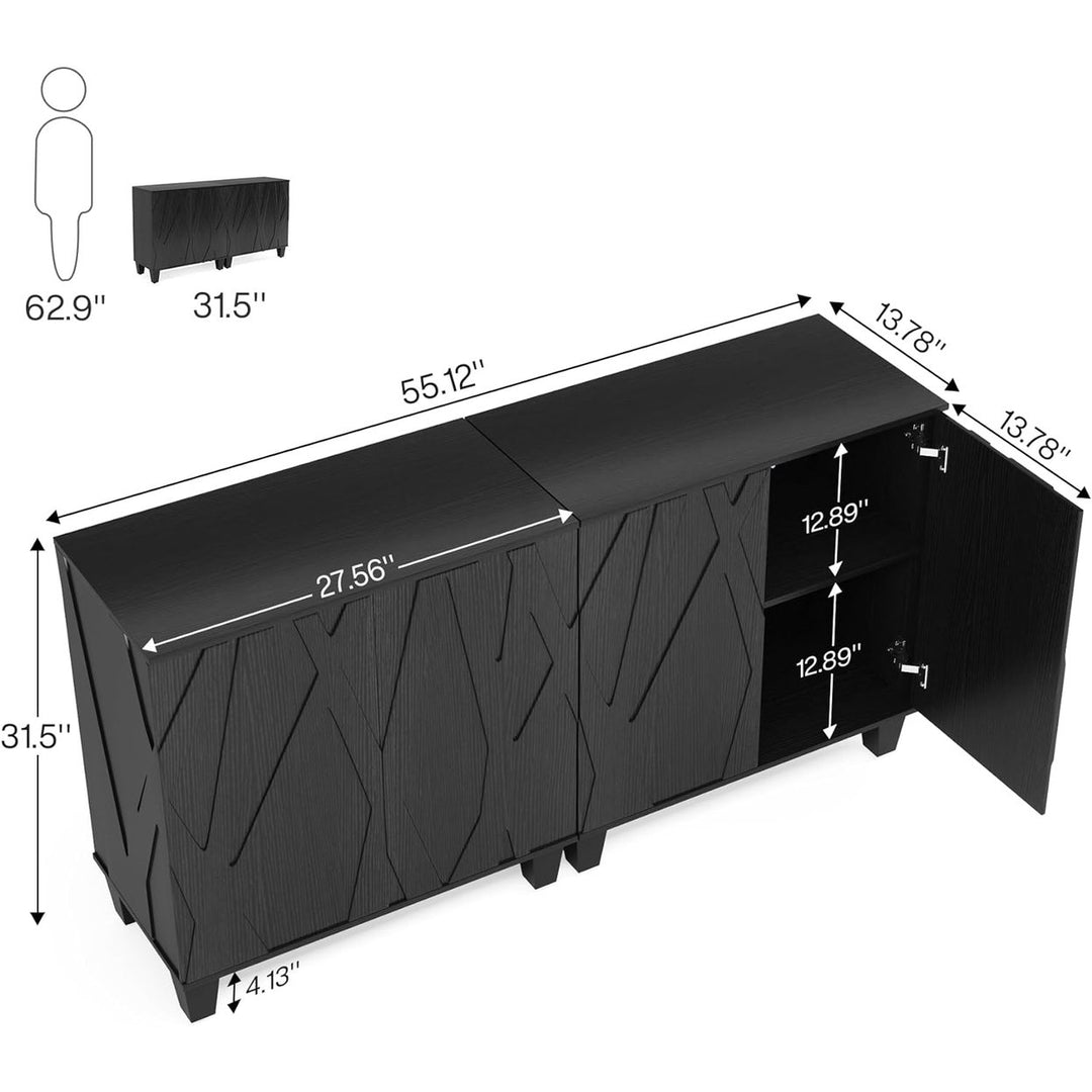 Tribesigns Sideboard Buffet Storage Cabinet Set of 2, Retro Kitchen Sideboard Cabinet with Adjustable Shelves for Dining Image 6