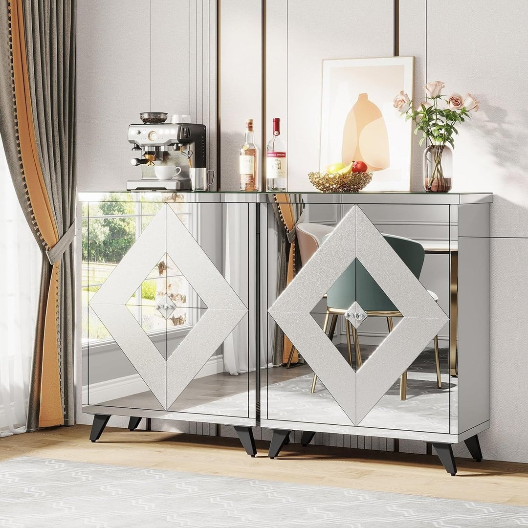 Tribesigns Modern Sideboard Buffet Cabinet with Storage,with 2 Doors and Removable Shelves, Silver Storage Cabinet Image 2