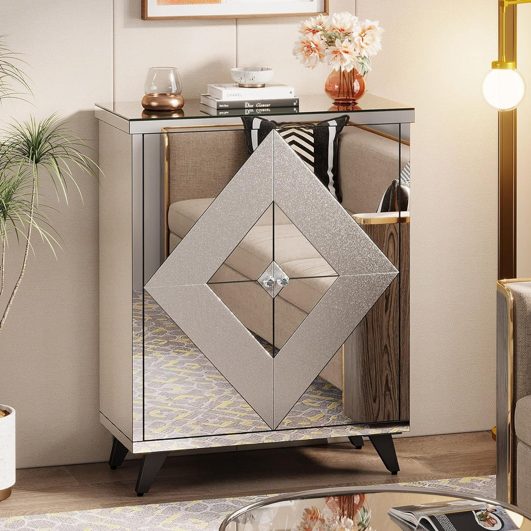 Tribesigns Modern Sideboard Buffet Cabinet with Storage,with 2 Doors and Removable Shelves, Silver Storage Cabinet Image 3