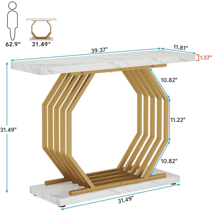 Tribesigns Gold Console Table, Faux Marble Entryway Narrow Sofa Table with Geometric Metal Base, 40 Inch Modern Accent Image 6